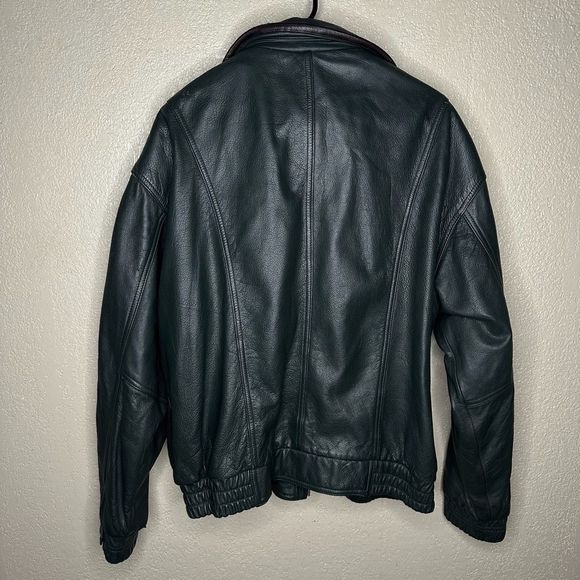 Vintage Saxony Green Leather Bomber Jacket Large - Picture 2 of 3